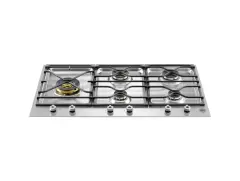 Встраиваемая газовая варочная панель Bertazzoni, трехсегментная, 5 конфорок, конфорка dual wok слева, 90 см