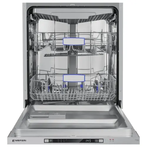 Посудомоечная машина встраиваемая MEFERI MDW6073 ULTRA, 60 см, напольная, 14 комплектов посуды, 7 программ, 3 корзины, луч на полу, внутренняя подсветка, половинная загрузка