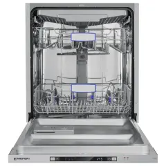 Посудомоечная машина встраиваемая MEFERI MDW6073 ULTRA, 60 см, напольная, 14 комплектов посуды, 7 программ, 3 корзины, луч на полу, внутренняя подсветка, половинная загрузка